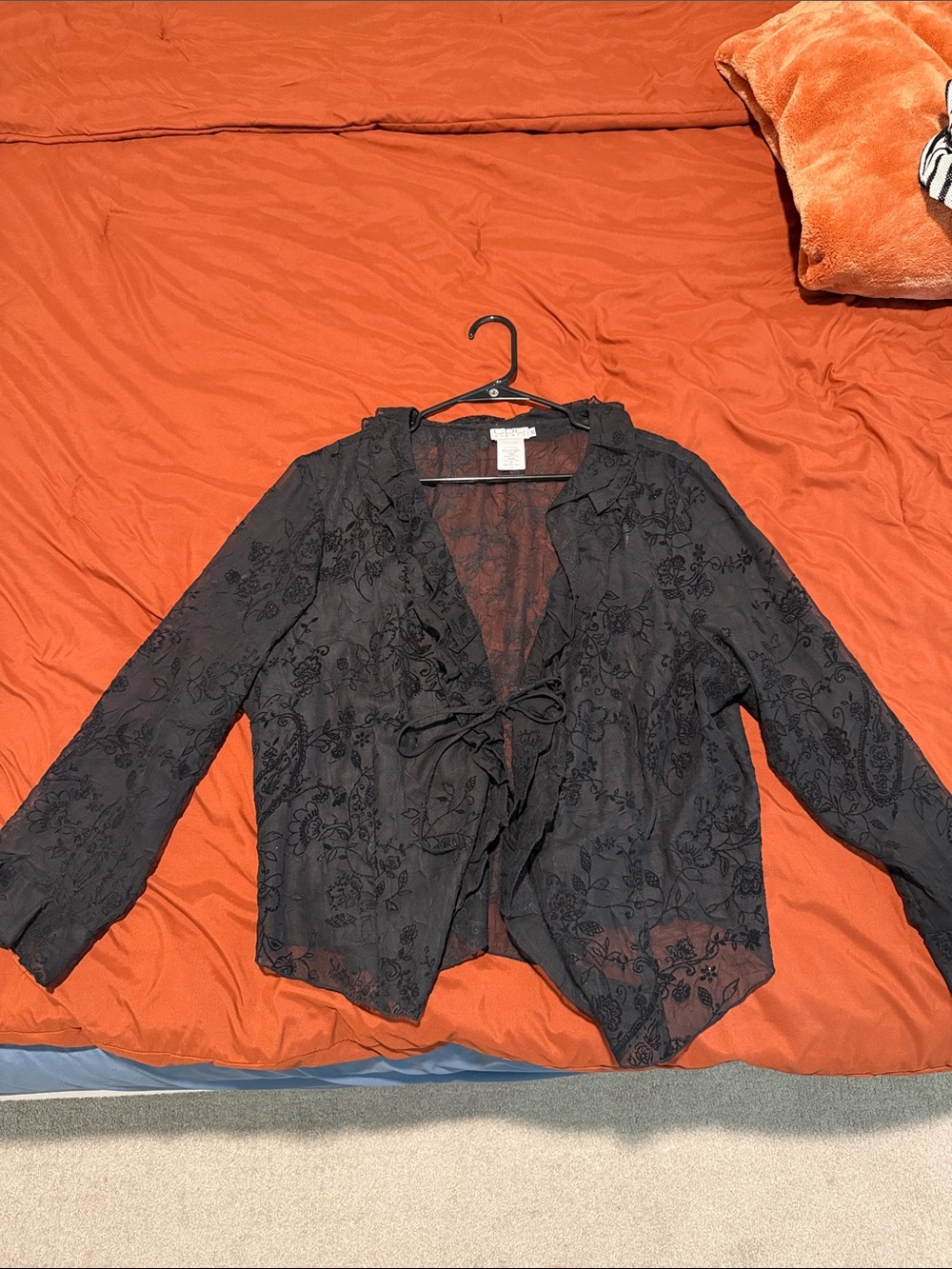 CDC Black Floral Tie-Front Sheer Jacket